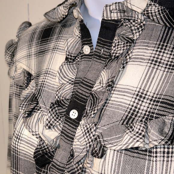 NEW Polo Ralph Lauren Western Black White Plaid Ruffled Button Down XS TP - Picture 5 of 17